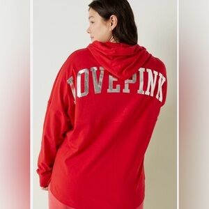 PINK Victoria's Secret Red Hoodie with Silver Lettering